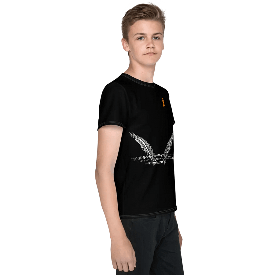 White HApex Gear White Logo Cancer Awareness Orange Ribbon. Black Youth Crew Neck T-Shirt product image (5)