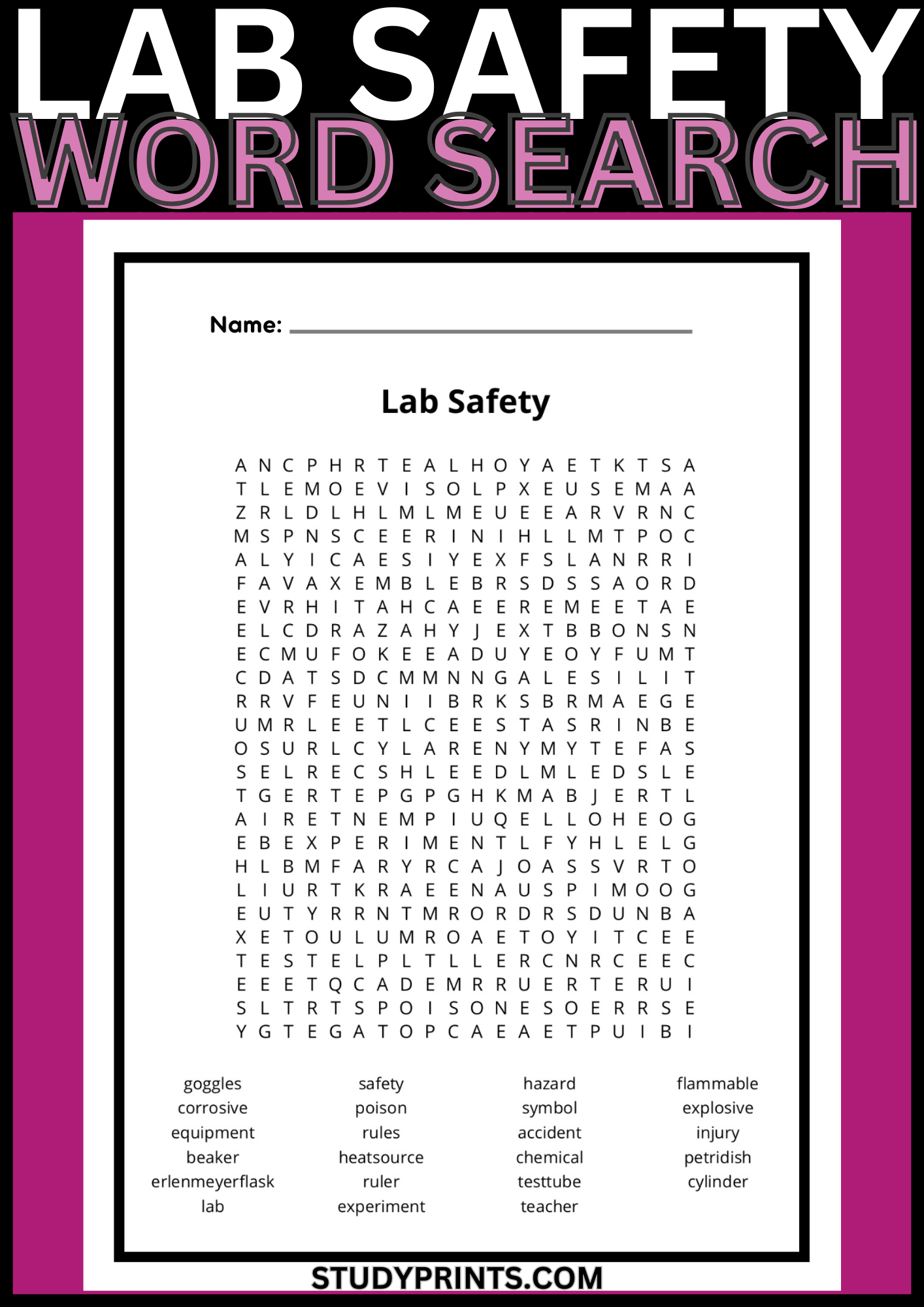 Lab Safety Word Search Puzzles Answer Key product image (1)