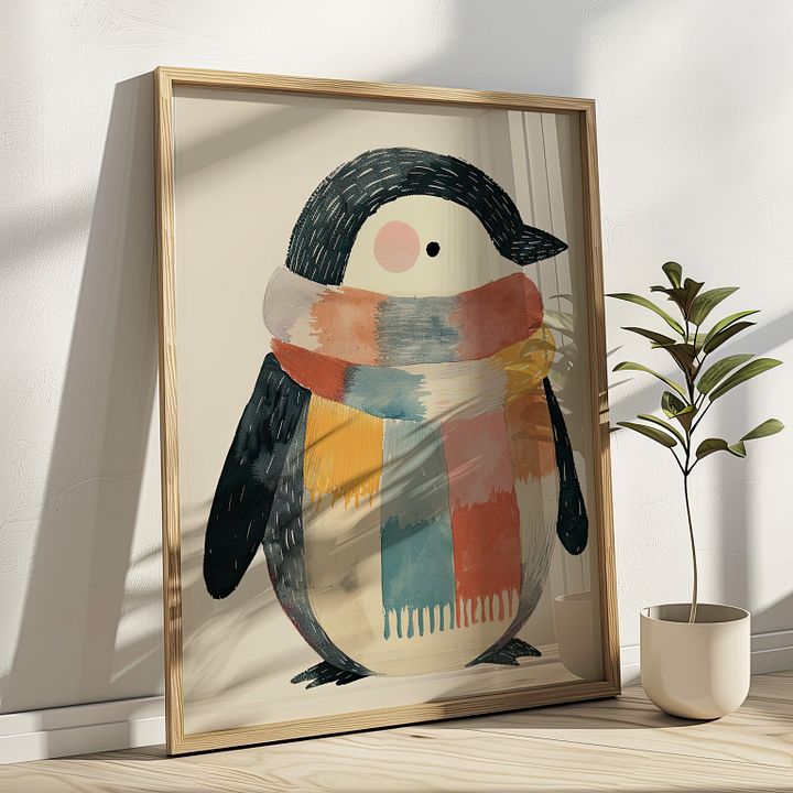 Cute Watercolor Penguin Illustration Nursery Art Print product image (1)