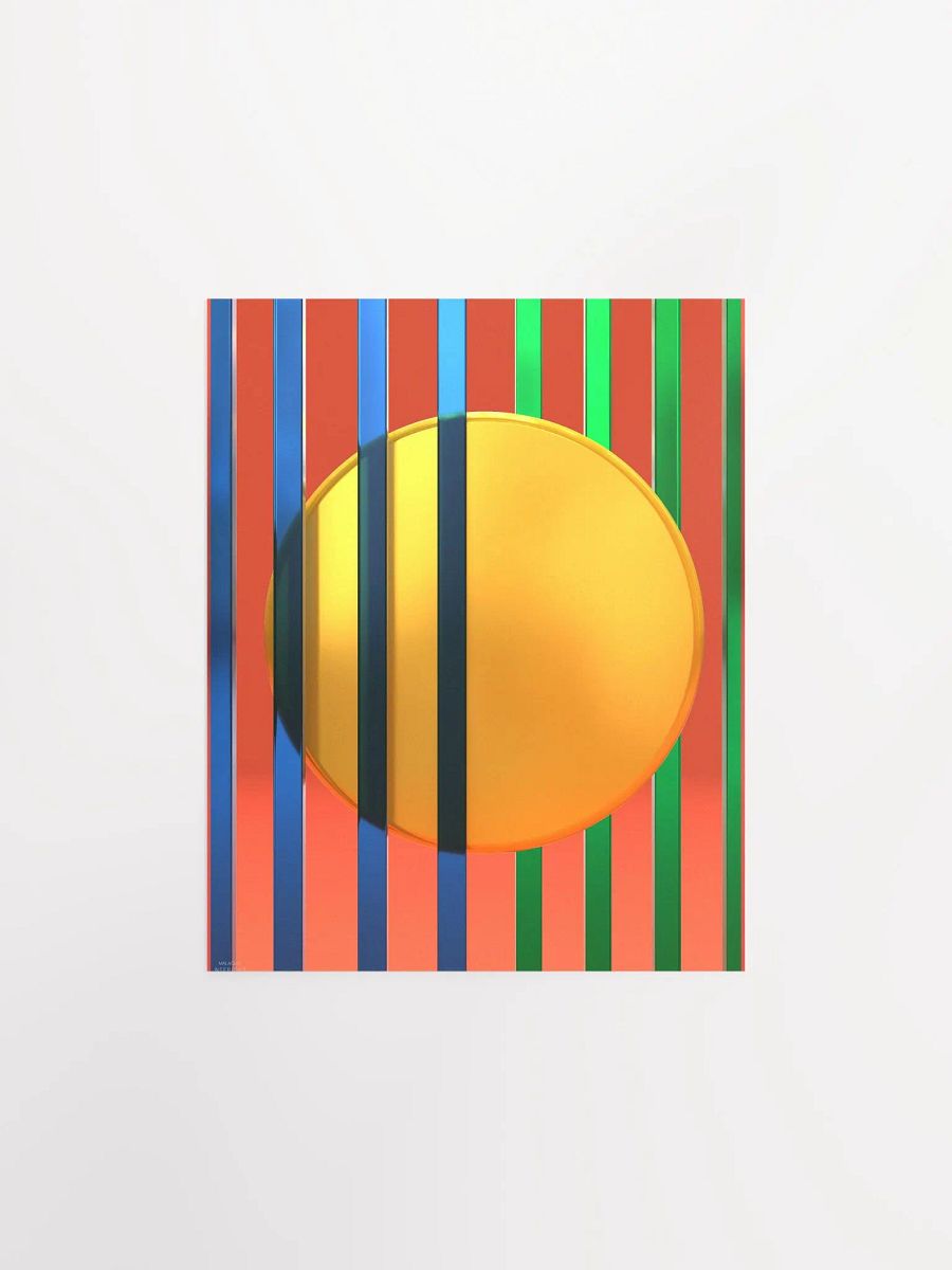 Minimalist 3D Digital Art | Blue and Green Lines Gold Circle on Orange Background product image (3)