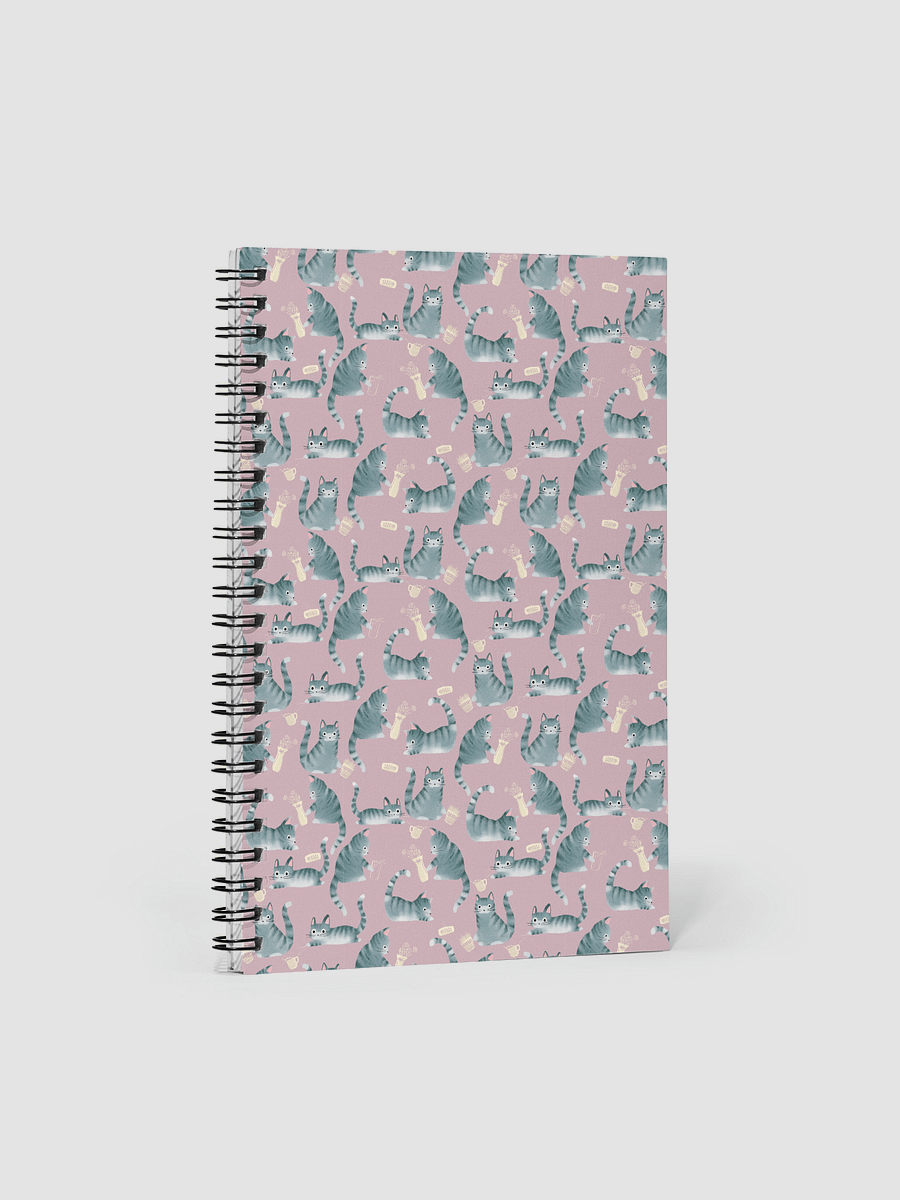 Bad Grey Cats Knocking Stuff Over Pattern Notebook, Pink product image (1)