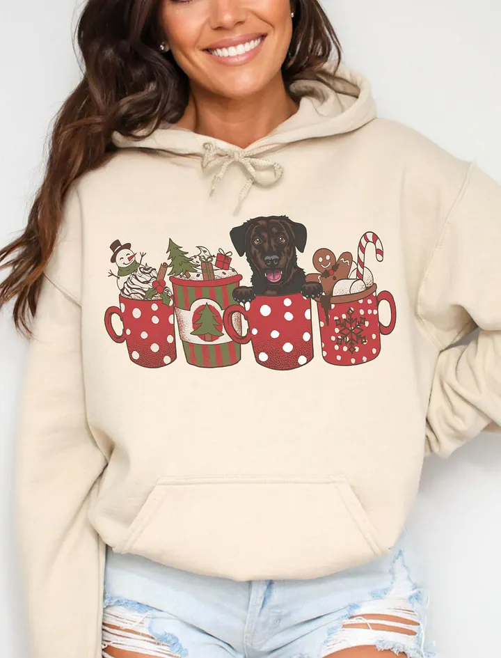 Cute Labrador Retriever(Chocolate) in a Christmas Cup Hooded Sweatshirt | Funny Christmas Pup in a Cup product image (16)