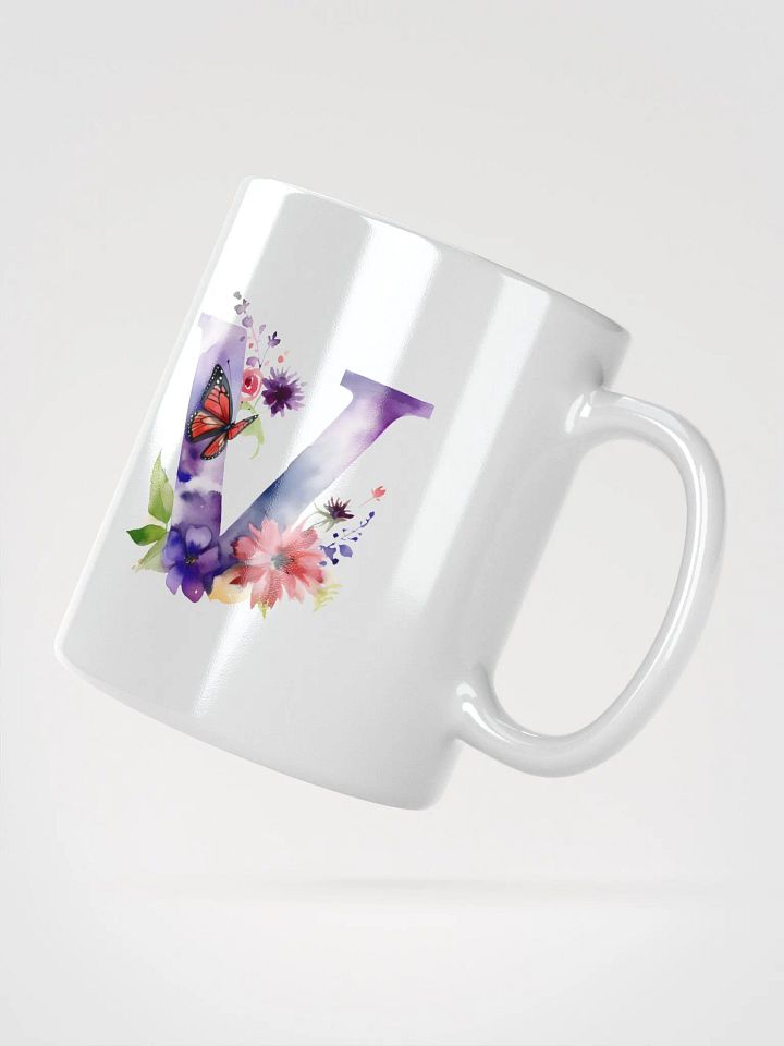 Letter V Monogram Floral Fantasy White Glossy Mug product image (4)