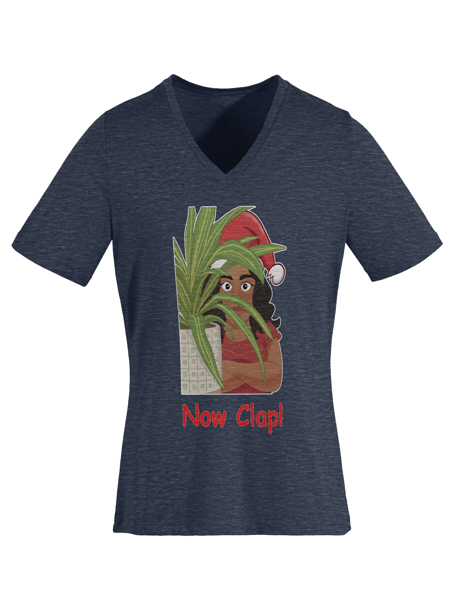 Women's Now Clap! Santa Hat V Neck Tee Shirt product image (28)