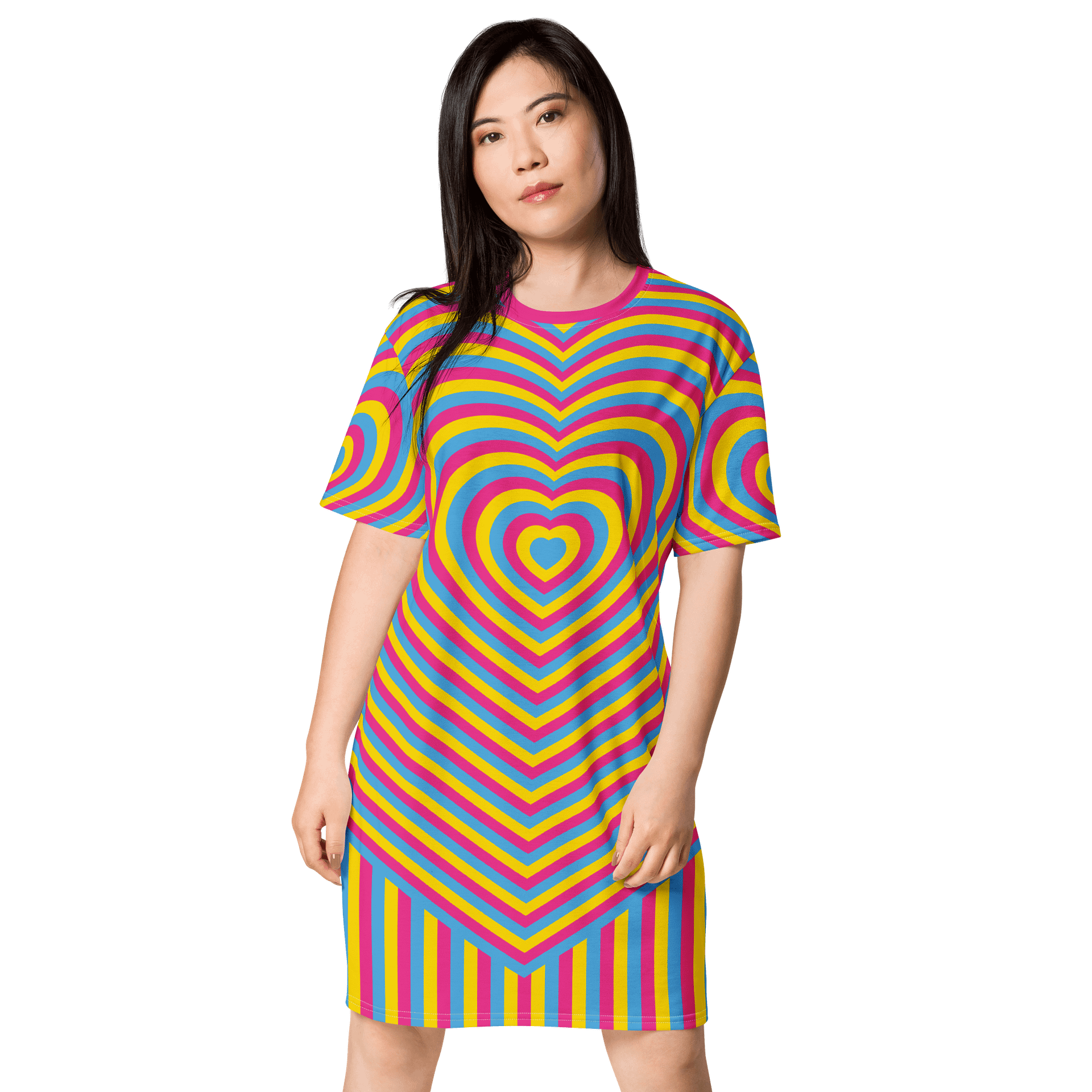 Pansexual Pride Hearts T-shirt Dress product image (1)