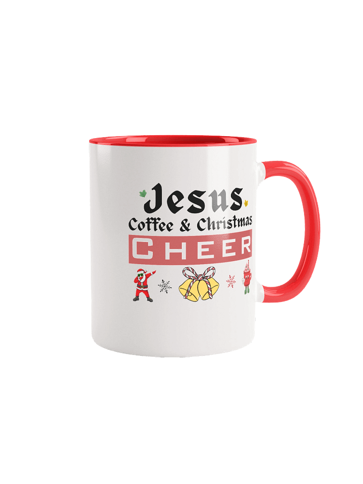 Jesus, Coffee, & Christmas Cheer! Two-Tone Mug | Christian Christmas Mug with Red Accent | Holiday Gift for Believers & Moms product image (1)