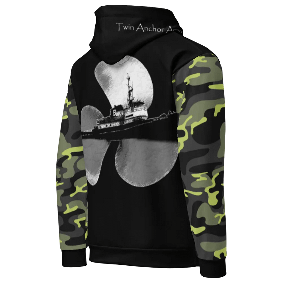 Camouflage & Black Three blade prop & Jack tug Hoodie product image (8)