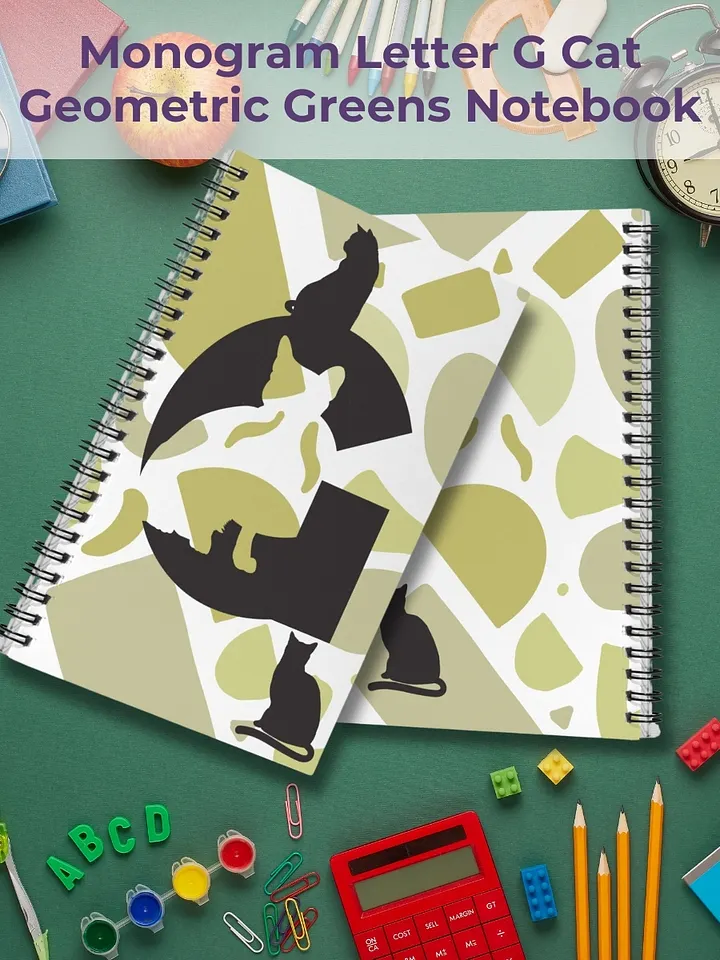 Monogram Letter G Cat Lover Geometric Greens Notebook product image (1)