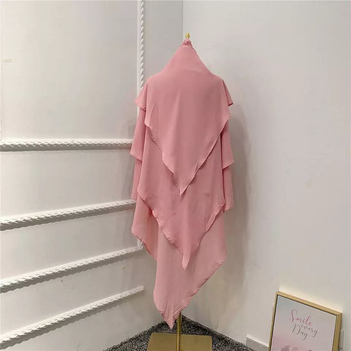 3 Layer Triangular Diamond Instant Khimar-Hijab-Jilbab Tie Back Pink Color product image (1)