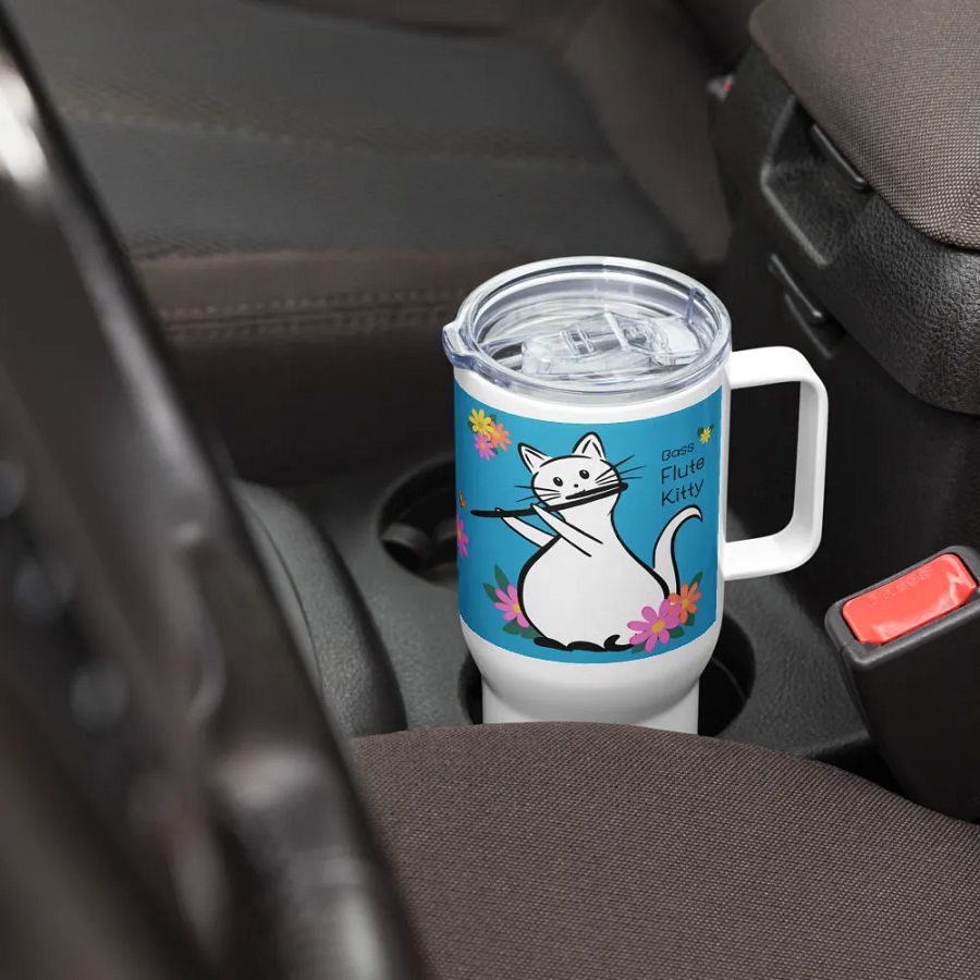 Flute Kitty Travel Mug w handle - Bass Flute product image (7)