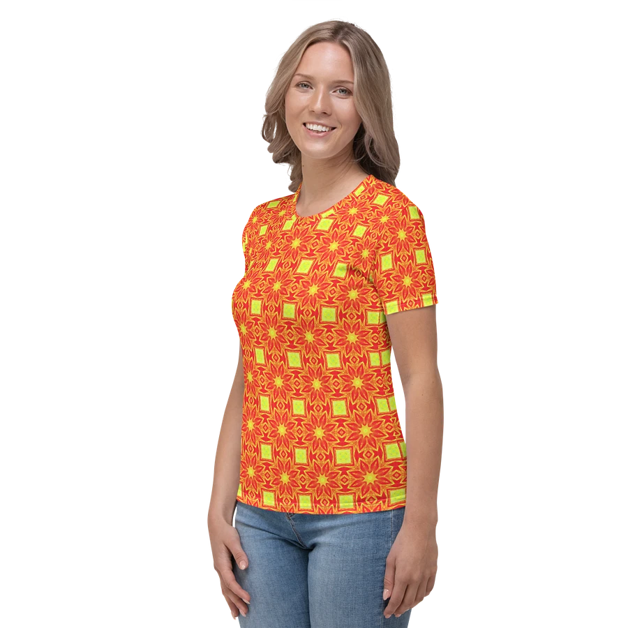 Abstract Repeating Orange Flower Ladies T Shirt product image (3)