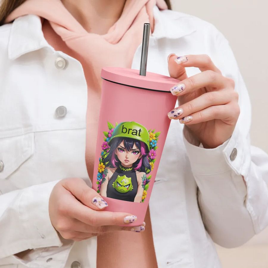 Brat 20 oz Tumbler Cup - Pink - Insulated Tumbler with a Straw v6 product image (2)