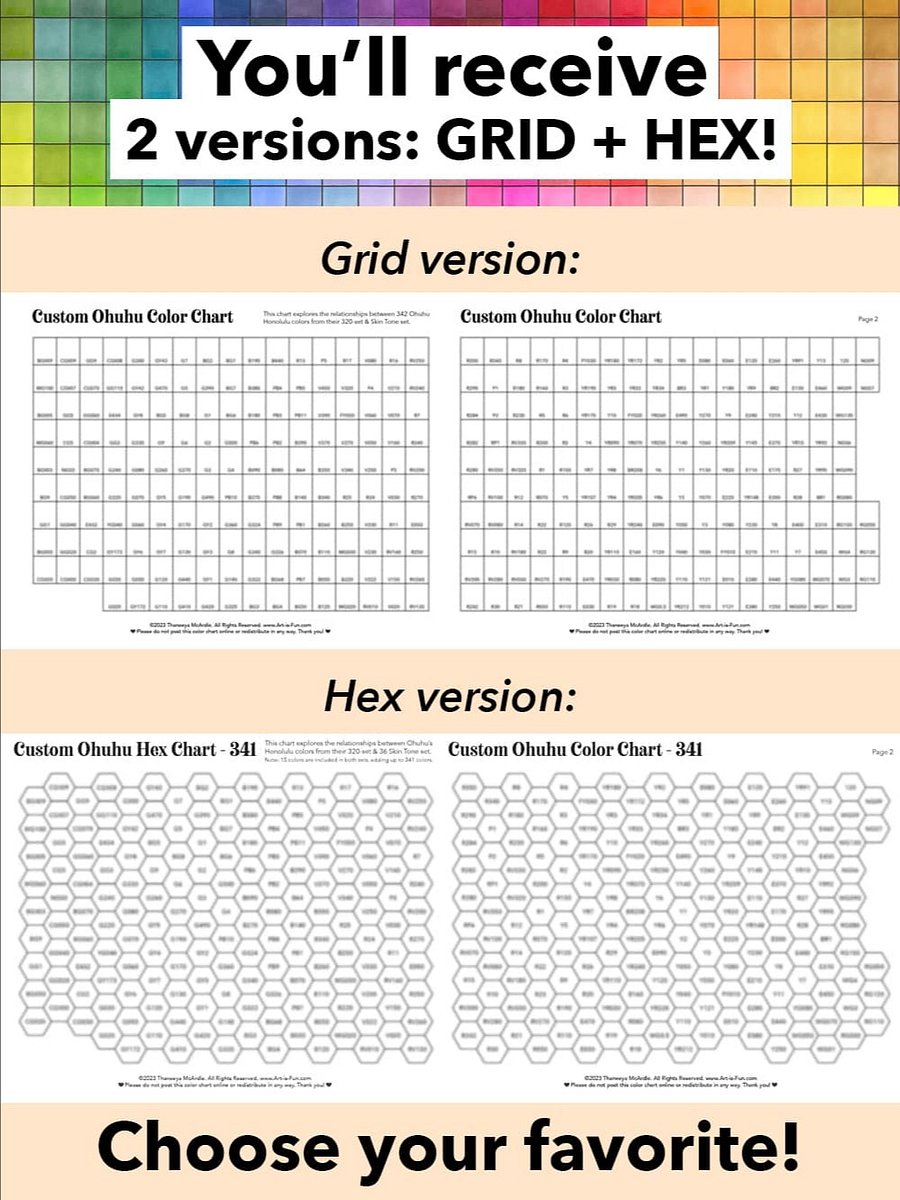Ohuhu Color Chart - 341 Honolulu Colors in Chromatic Order (Hex + Grid) product image (3)