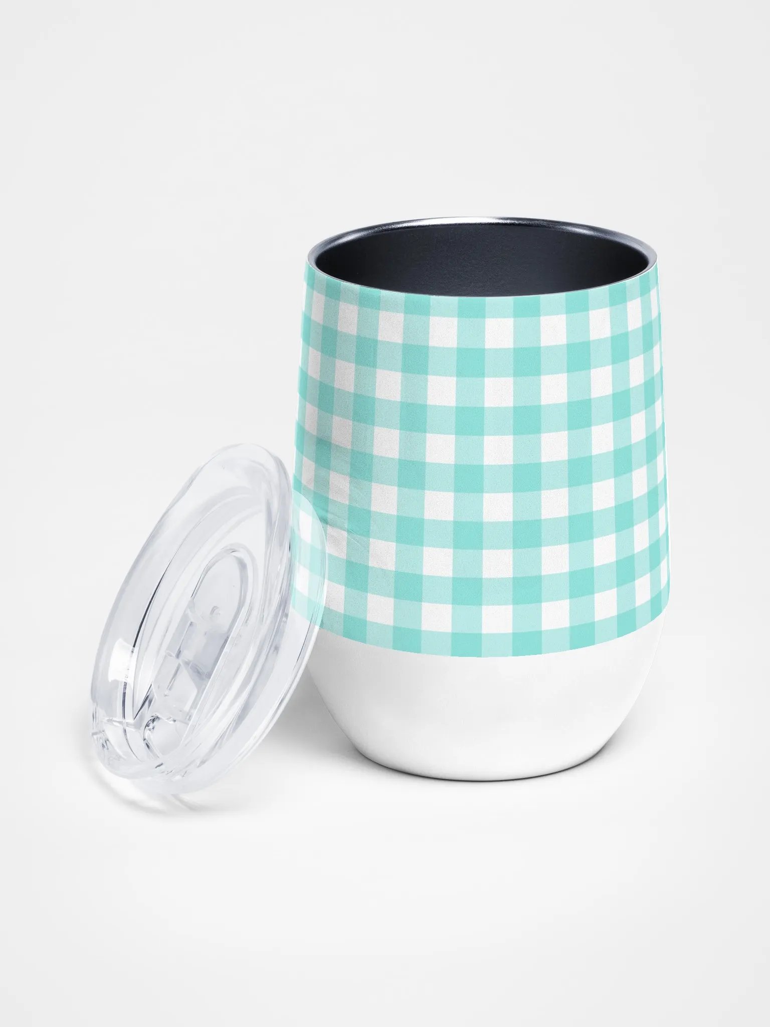 Teal and White Gingham Stainless Steel Wine Tumbler product image (2)