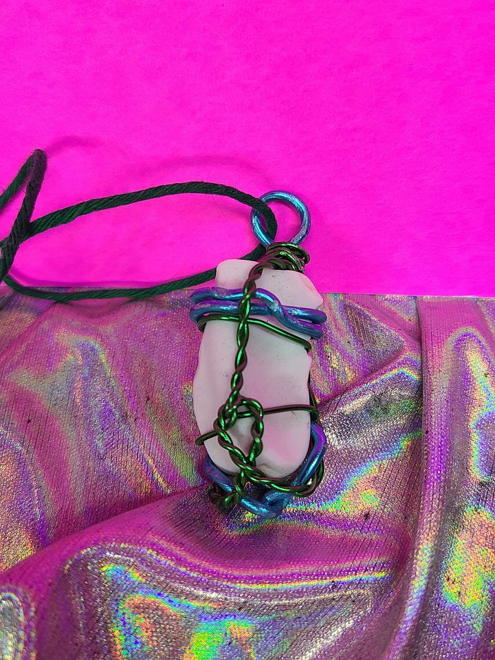 Wire Wrapped Porcelain Sea Pottery / Sea Glass Pendant product image (1)