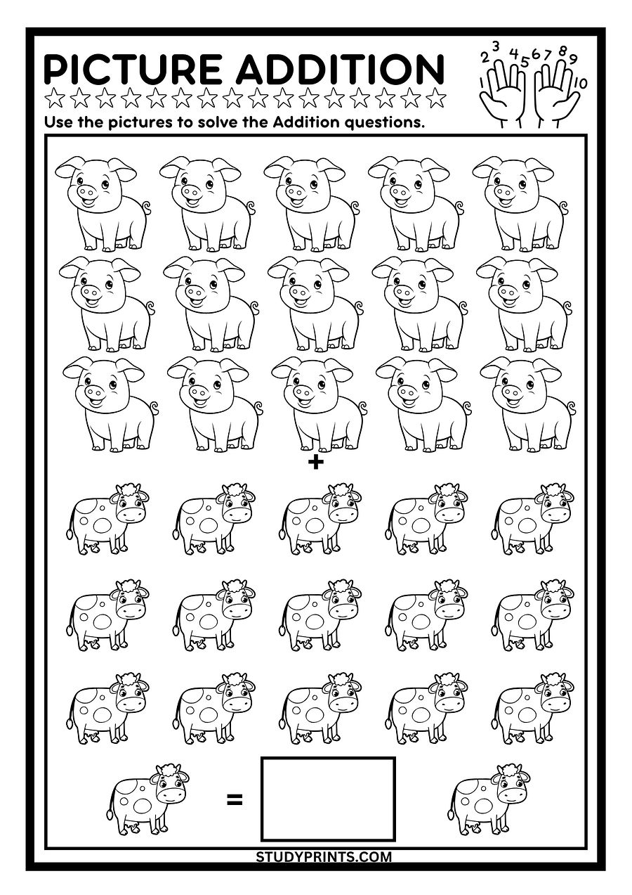addition and subtraction worksheets for kindergarten with pictures product image (1)