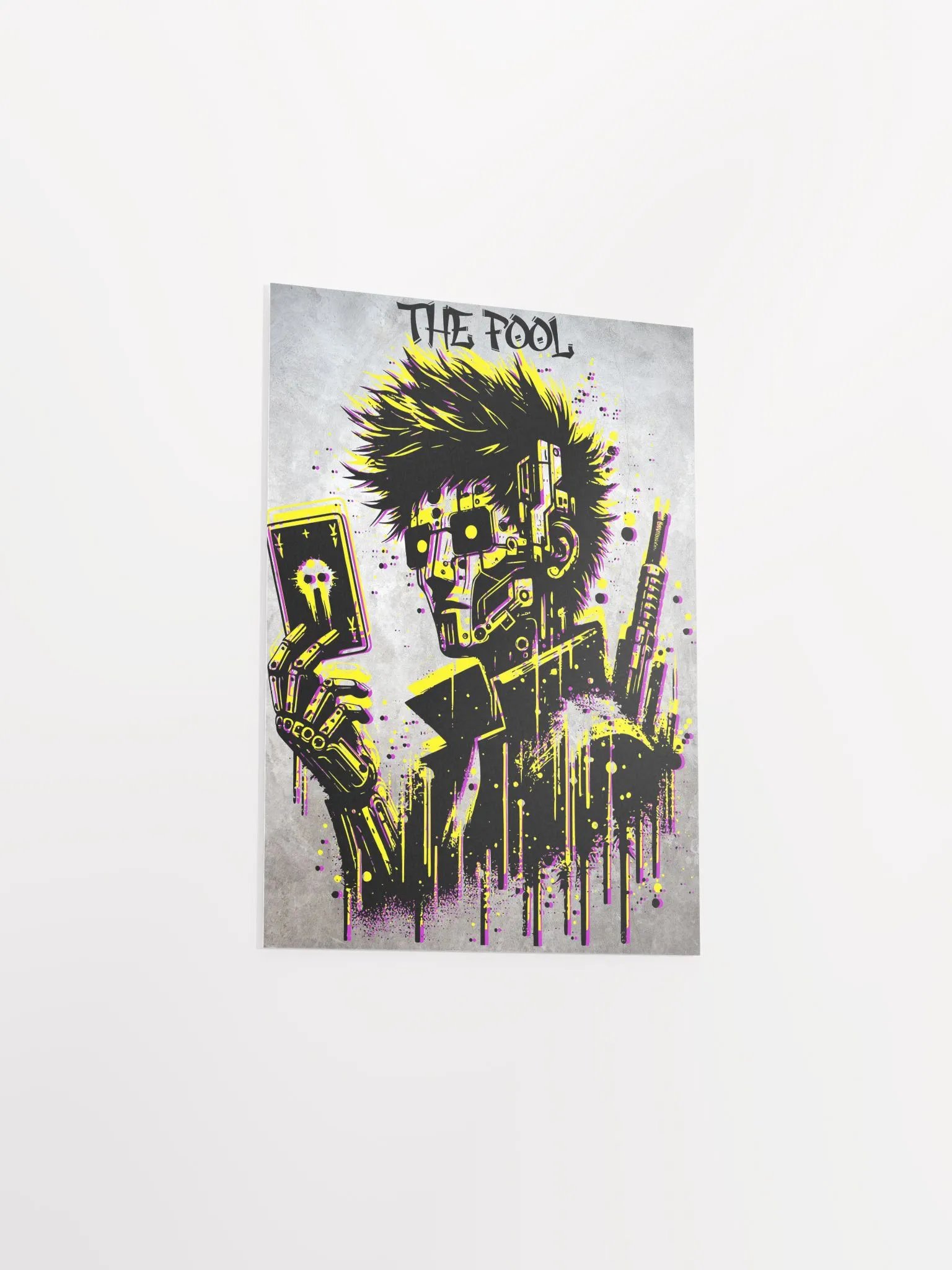 Cyberpunk Tarot Wall Art Poster – Futuristic "The Fool" Card with Punk Android & Neon Aesthetic – Digital Sci-Fi Artwork for Home Decor product image (9)