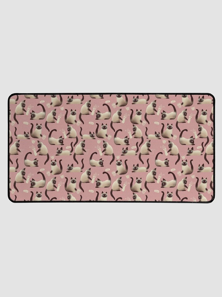 Bad Siamese Cats Knocking Stuff Over Patterned Desk Mat, Pink product image (1)