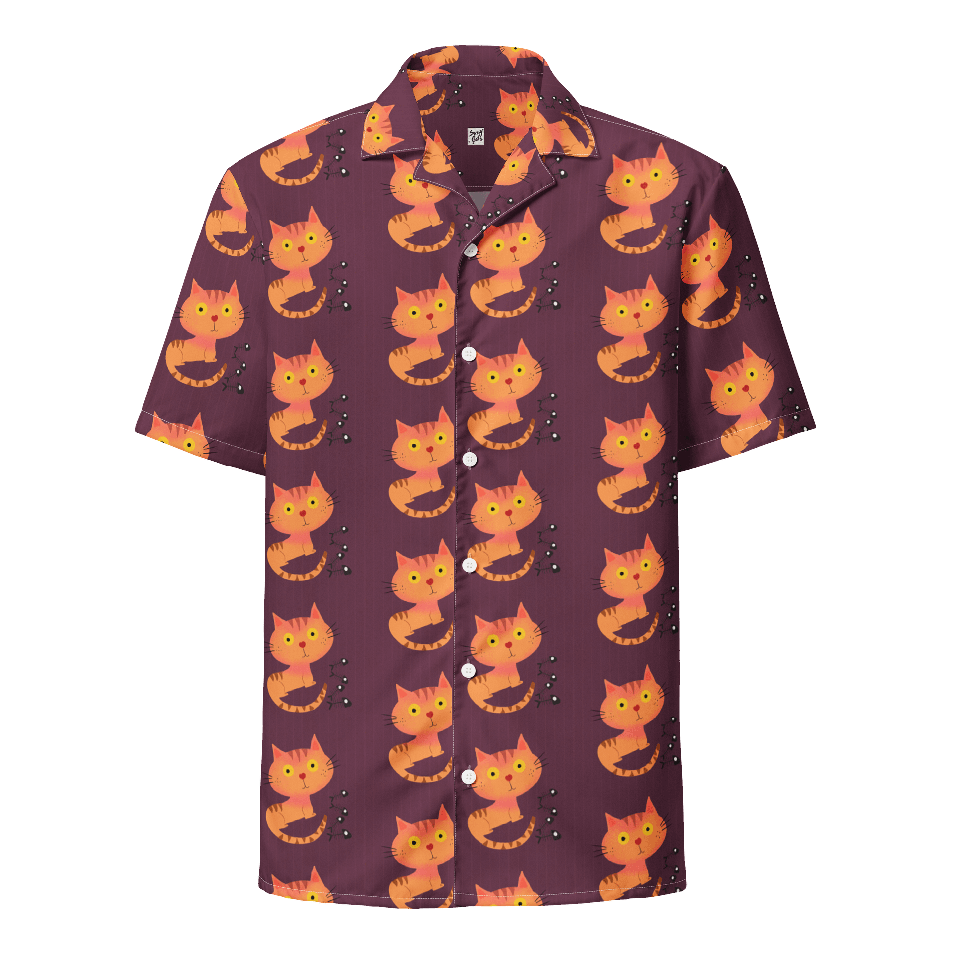 Feasting Ginger Kitty Button-Down Hawaiian Shirt - Wine product image (1)