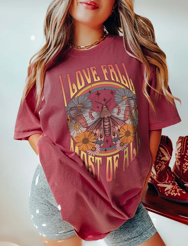 I Love Fall Most of All Moth and Flowers T-Shirt | Motivational Fall and Thanksgiving T-Shirt Design product image (5)