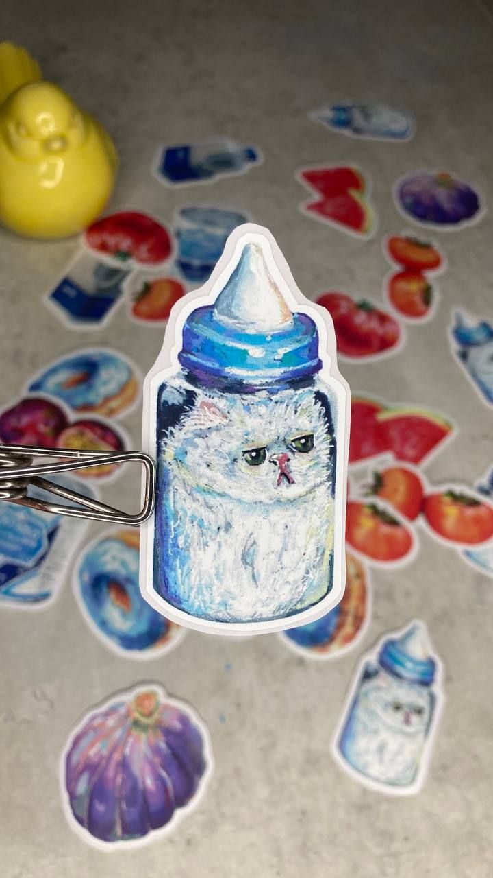 Cute Kitty in a bottle vynyl sticker product image (1)