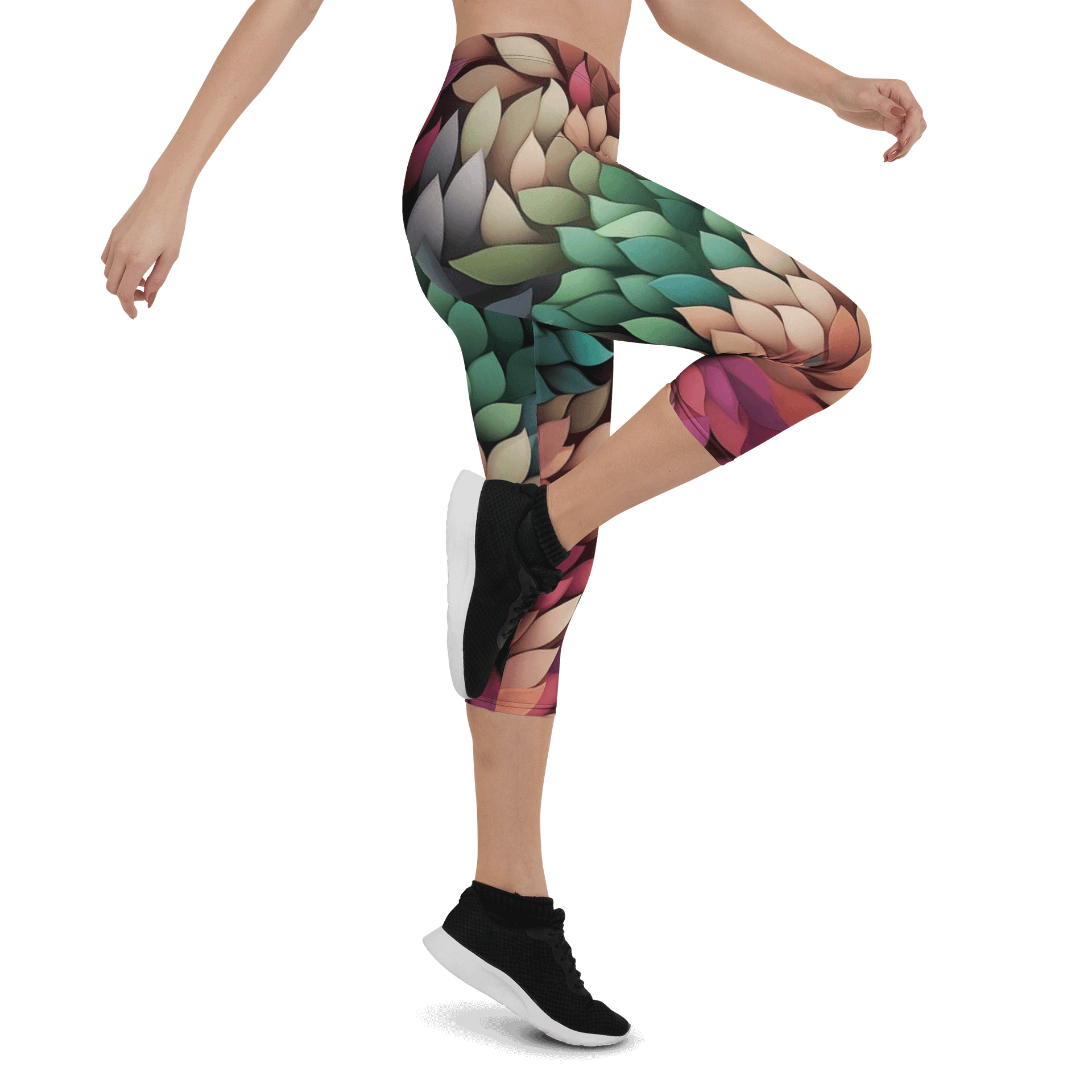 Multicolor Leaf Pattern Print Capri Leggings product image (4)