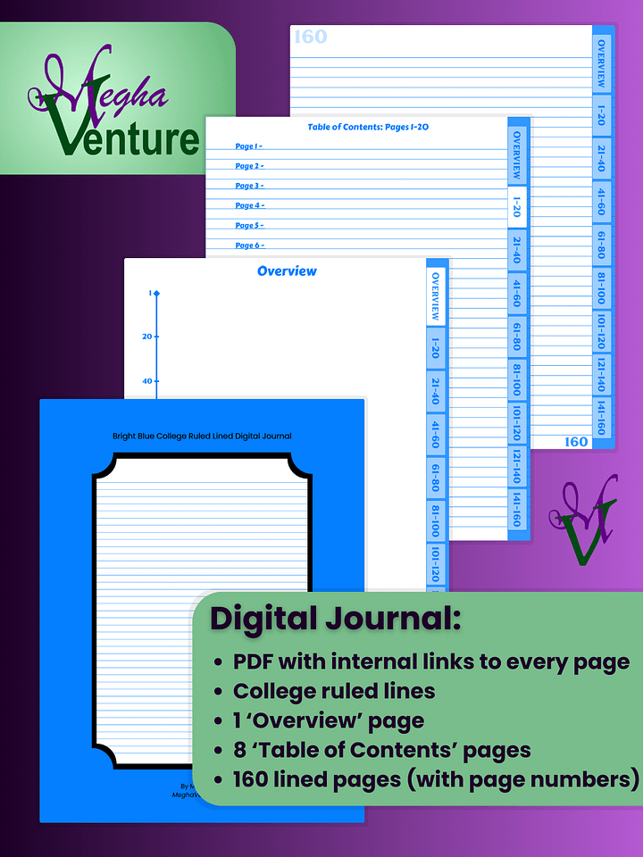 Bright Blue College Ruled Lined Digital Journal product image (1)