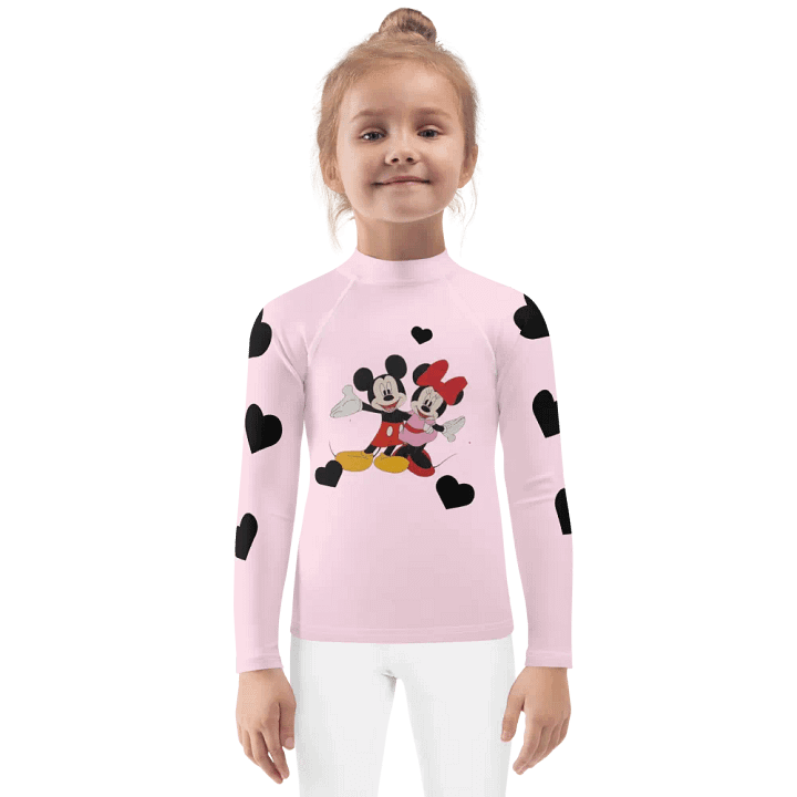 Mickey and Minnie mouse (art by Dina R.) with hearts - Kids Rash Guard product image (1)