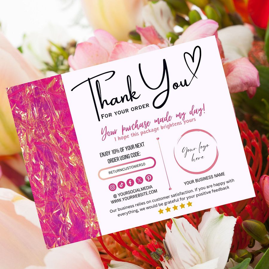 Pink Marigold - Thank You Card Template product image (4)