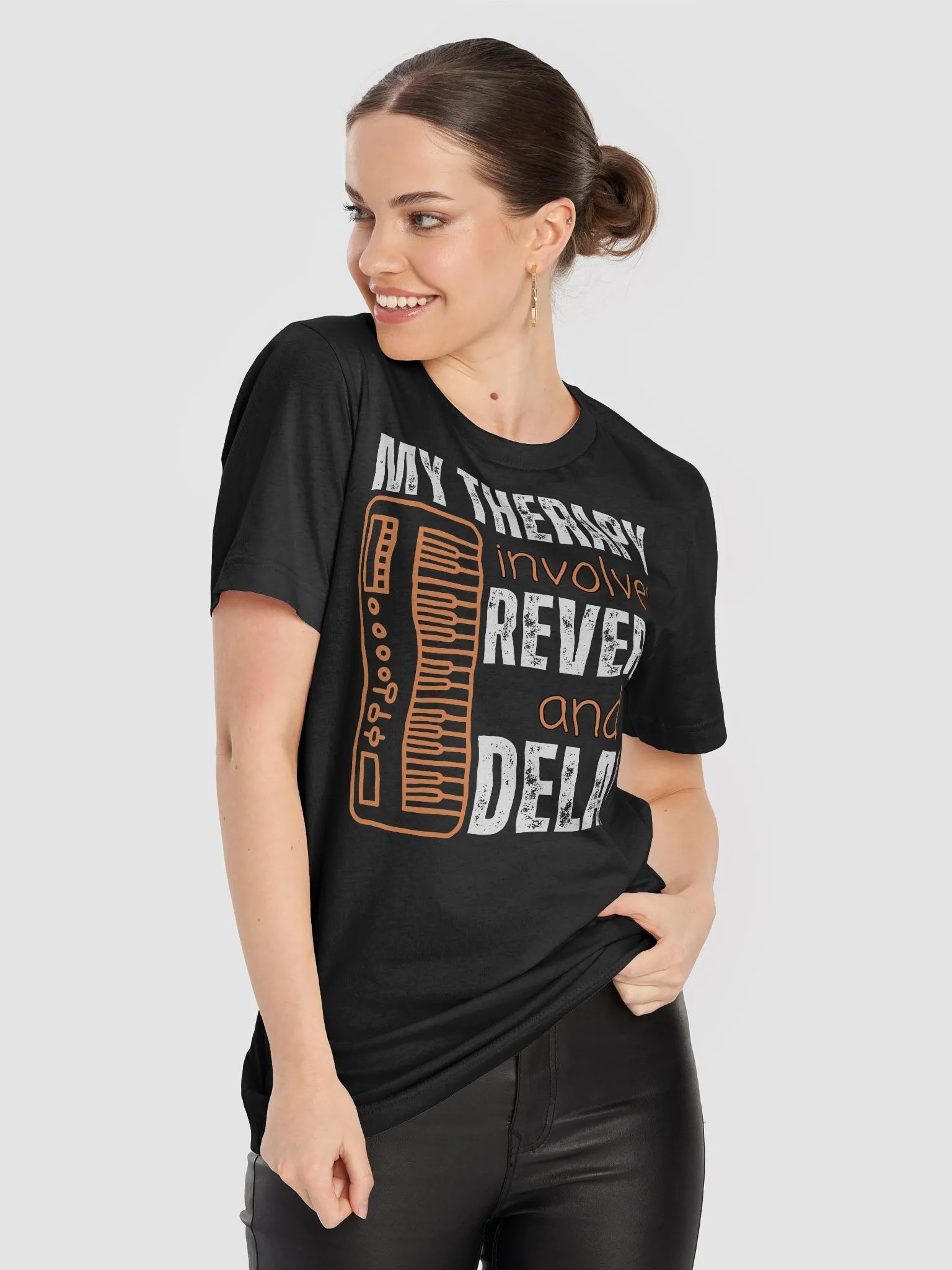 "My Therapy Involves Reverb and Delay" T-Shirt (dark colors) product image (8)