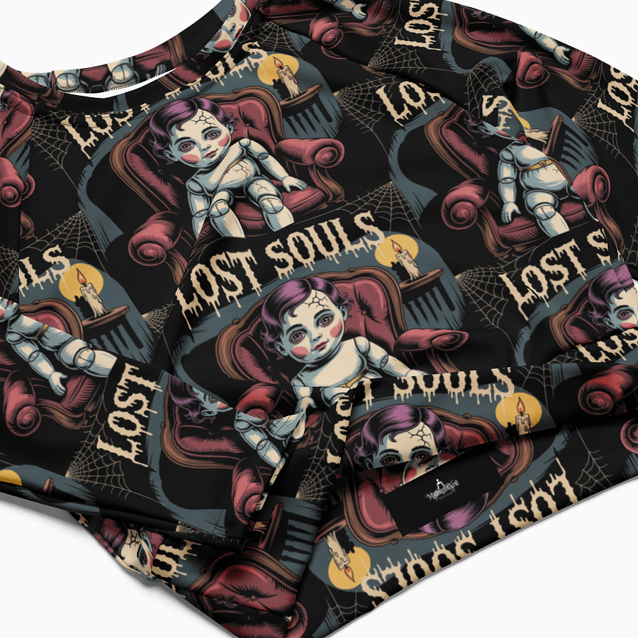 Midnight Veil Designs Gothic All-Over Print Long Sleeve Crop Top - Lost Souls Black product image (4)