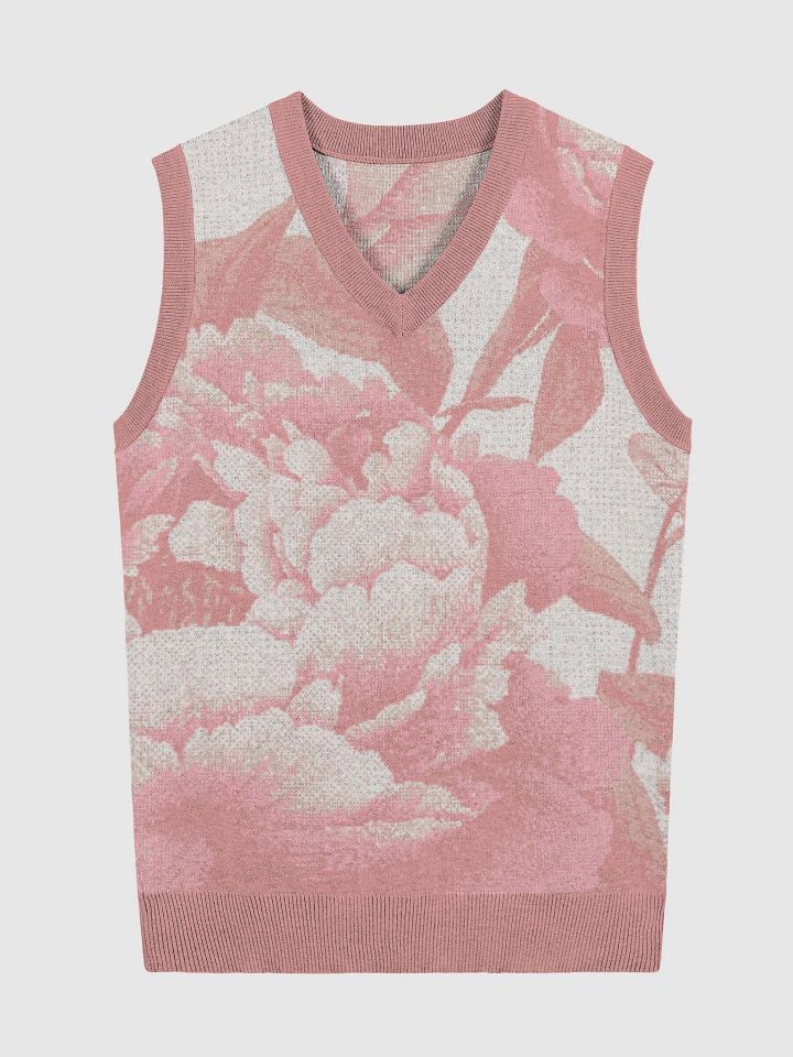 Floral Bliss Coral Knitted V-Neck Vest product image (3)