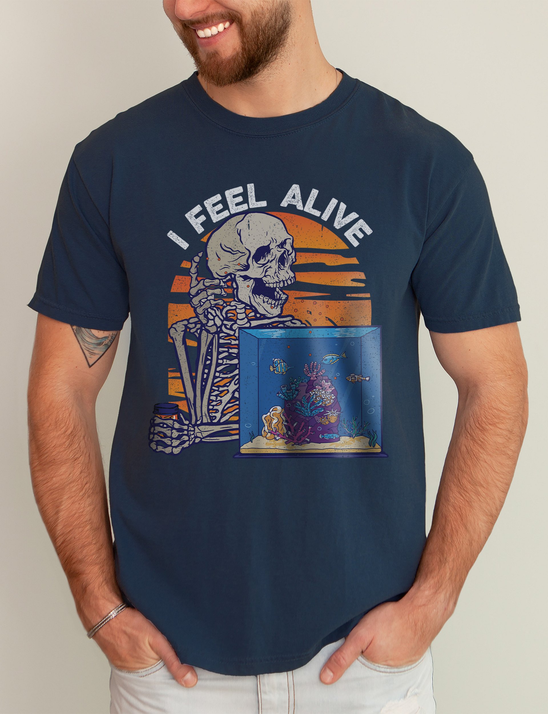I Feel Alive Tee | Funny Skeleton T-Shirt for Freshwater, Saltwater, and Coral Reef Aquarium Hobbyists product image (1)