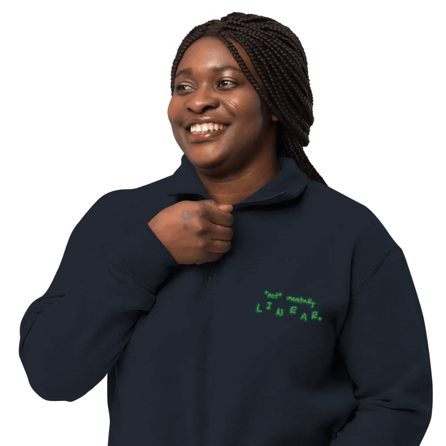 *not* mentally linear. (moss design) embroidered quarter zip product image (13)