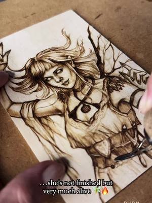 Not done yet… but she’s already dancing on the wood 🧚🔥 Inspired by Aurora’s free spirit 💚 @AURORA  #pyrography #woodburning #handcrafted #artprocess #aurora 