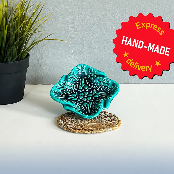 Ceramic turquoise ashtray, square (10 cm) — handmade pottery, handmade ceramic, home decor, handmade gift, Turkish ceramic product image (1)
