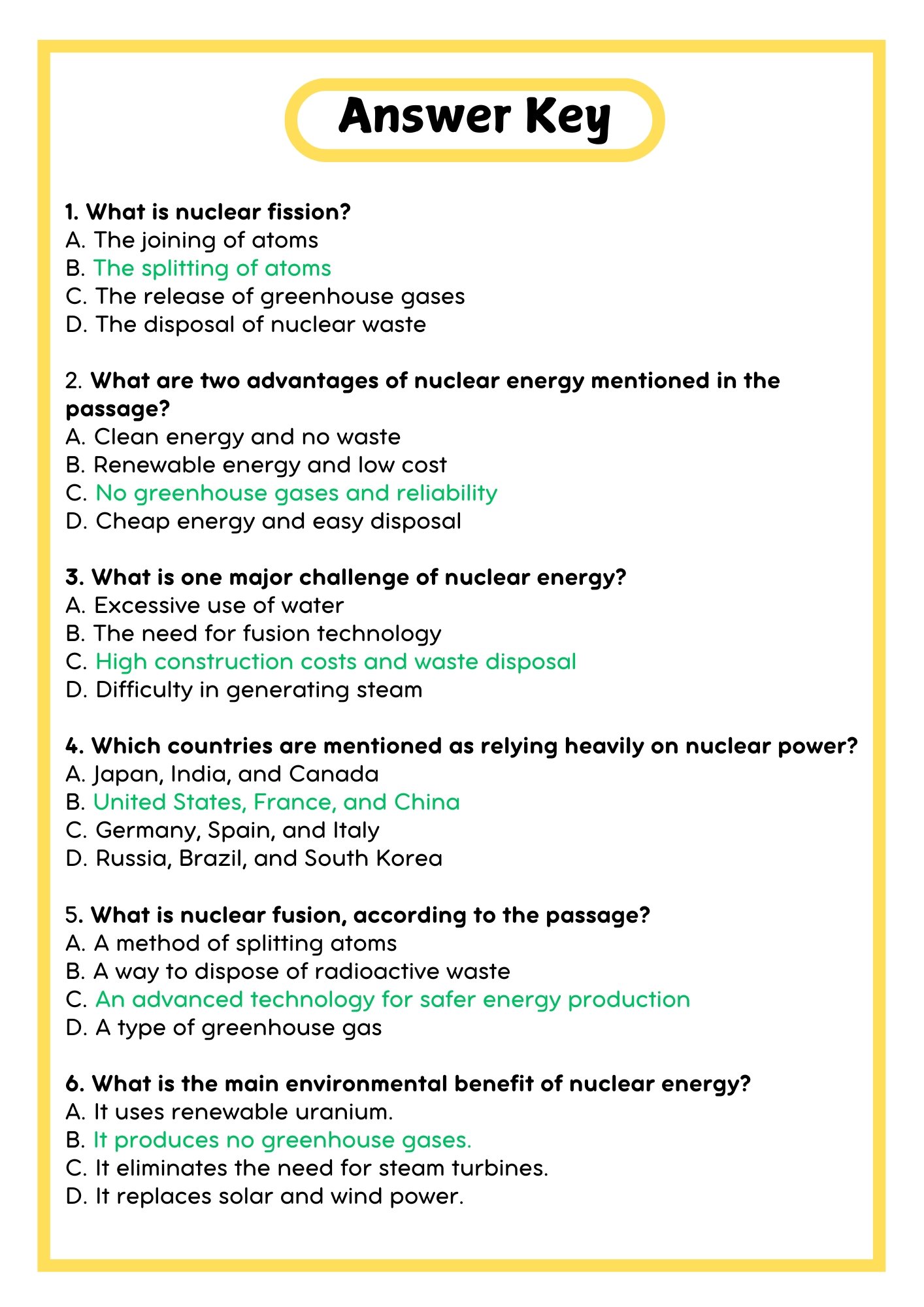 Nuclear Energy Reading Passage with Comprehension Questions product image (4)