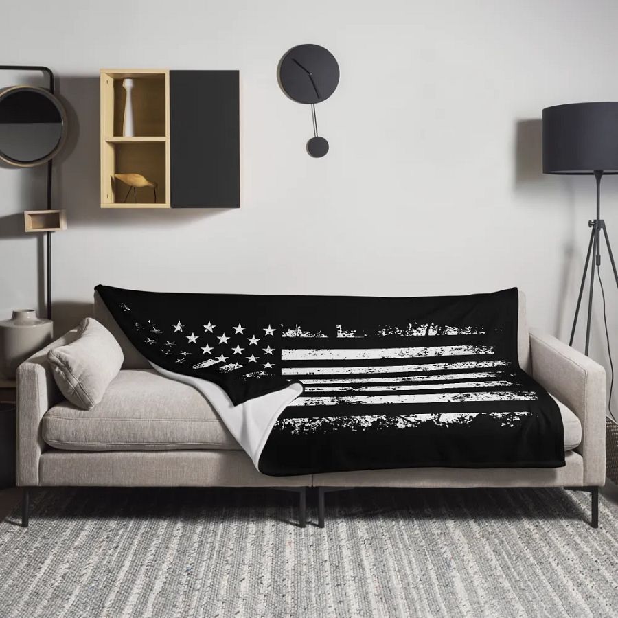 Patriotic Comfort: Distressed Stars and Stripes Black and White American Flag Throw Blanket product image (11)