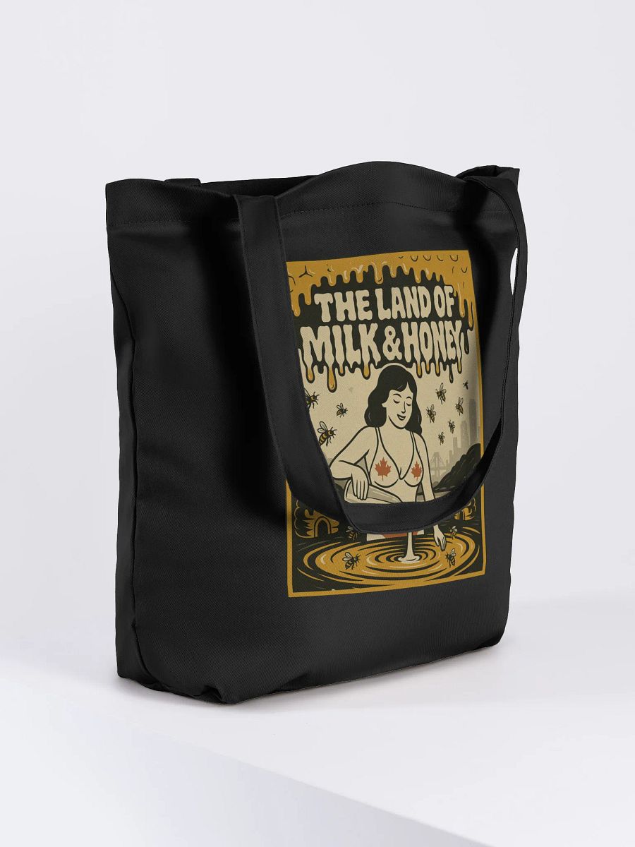 Black "THE LAND OF MILK & HONEY" Organic Tote Bag product image (4)
