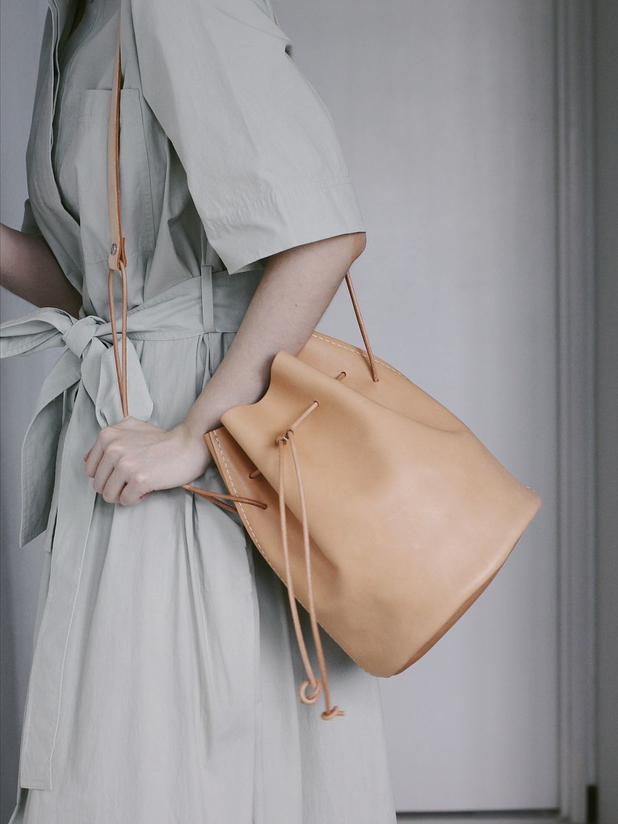 Vegetable Tanned Leather Drawstring Bucket Bag product image (4)