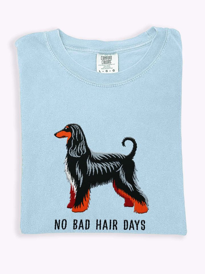 No Bad Hair Days T-Shirt(Embroidered) of an Afghan Hound(Black & Tan) product image (1)