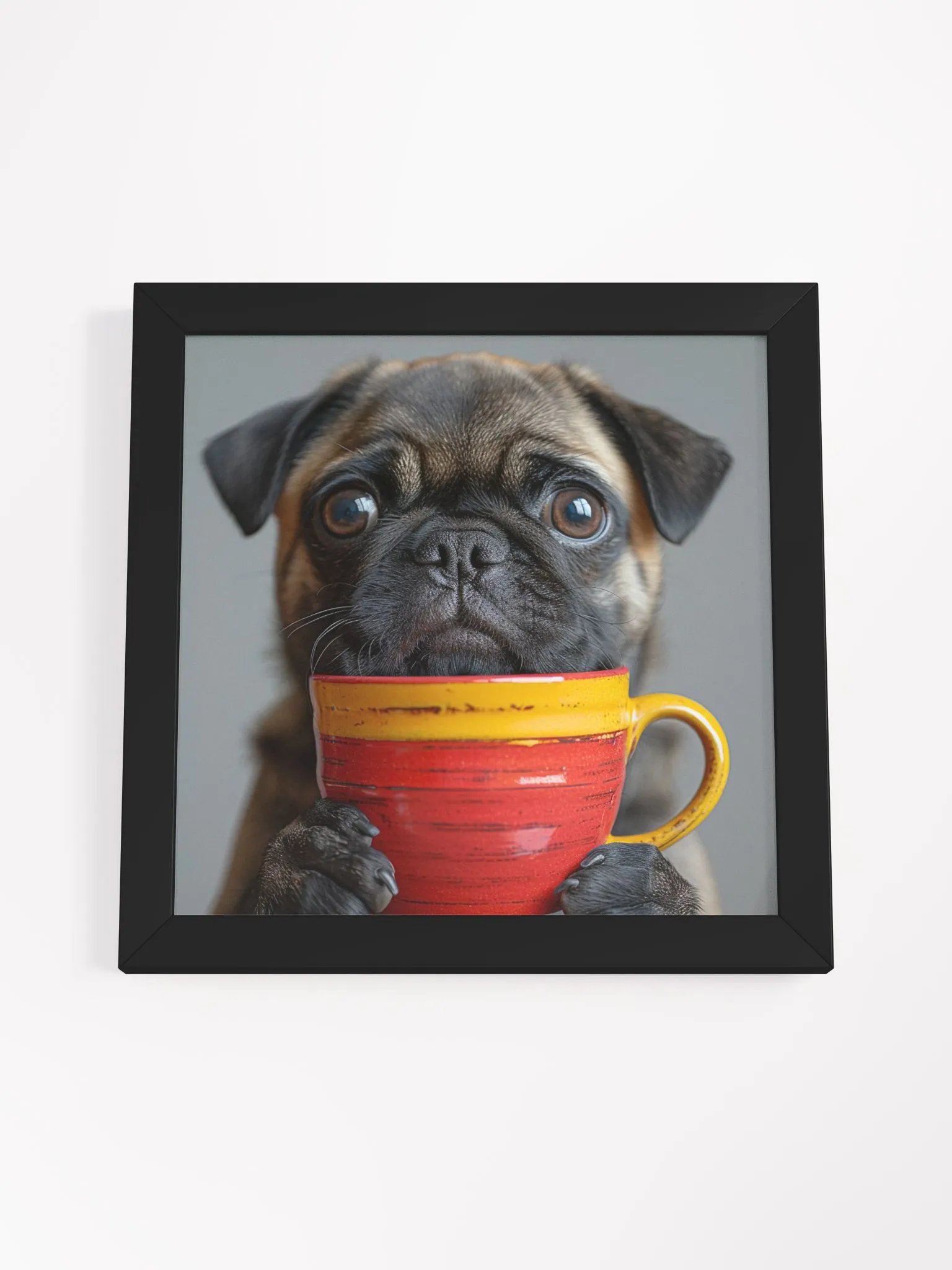Cute Coffee Lover Pug Puppy Framed Wall Art product image (4)