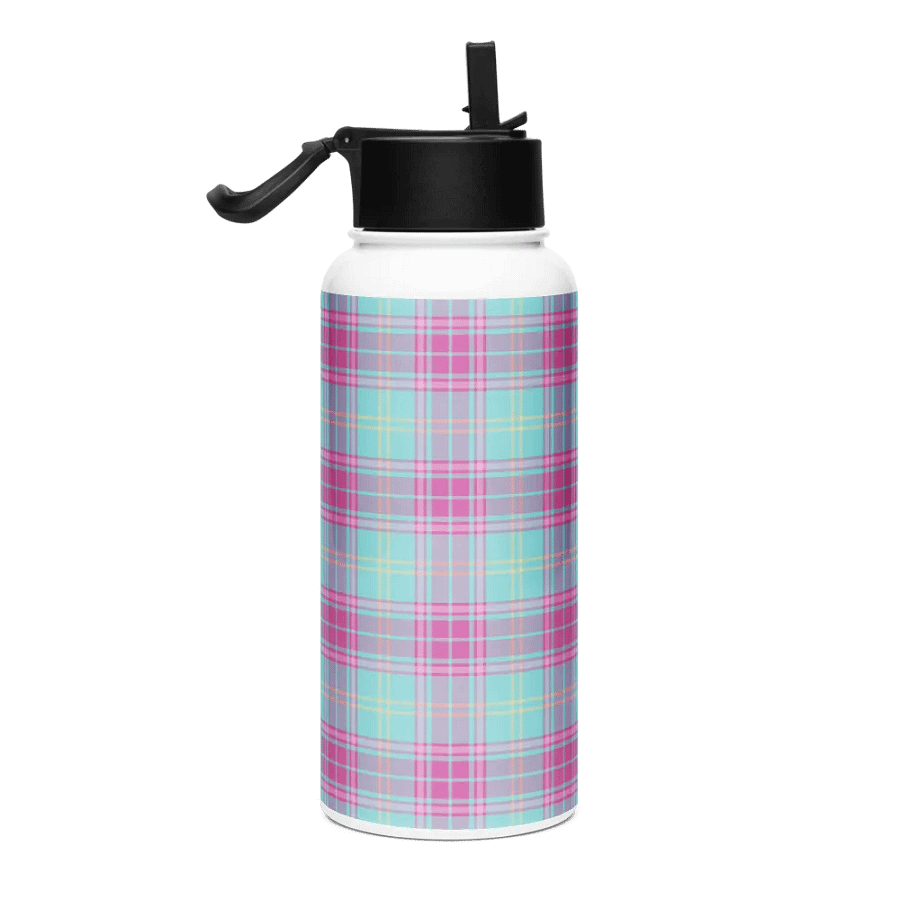 Hot Pink and Aqua Plaid Water Bottle product image (1)