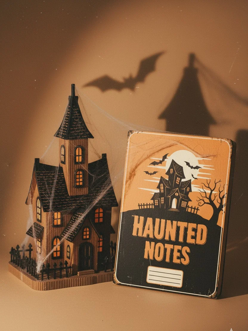 Haunted Notes Notebook Cover, Spooky House Digital Art, Rustic Halloween PNG, Printable Journal Cover, Instant Download, Commercial Use product image (5)