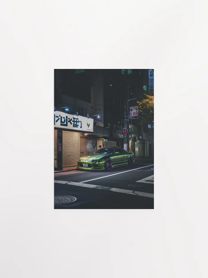 Green Nissan Silvia tuned in JDM style parked on the Tokyo street by night product image (12)