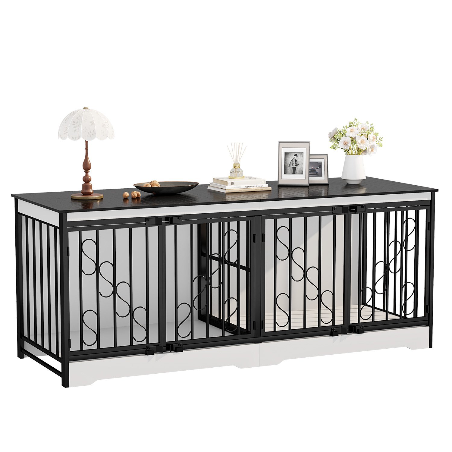 71 Inch Double Dog Crate Furniture, Extra Large Dog Kennel Indoor for 2 Dogs, Heavy Duty Wooden Dog House with Divider, Pet House Decorative as Table & TV Stand for XL arge Dogs ( White) product image (2)