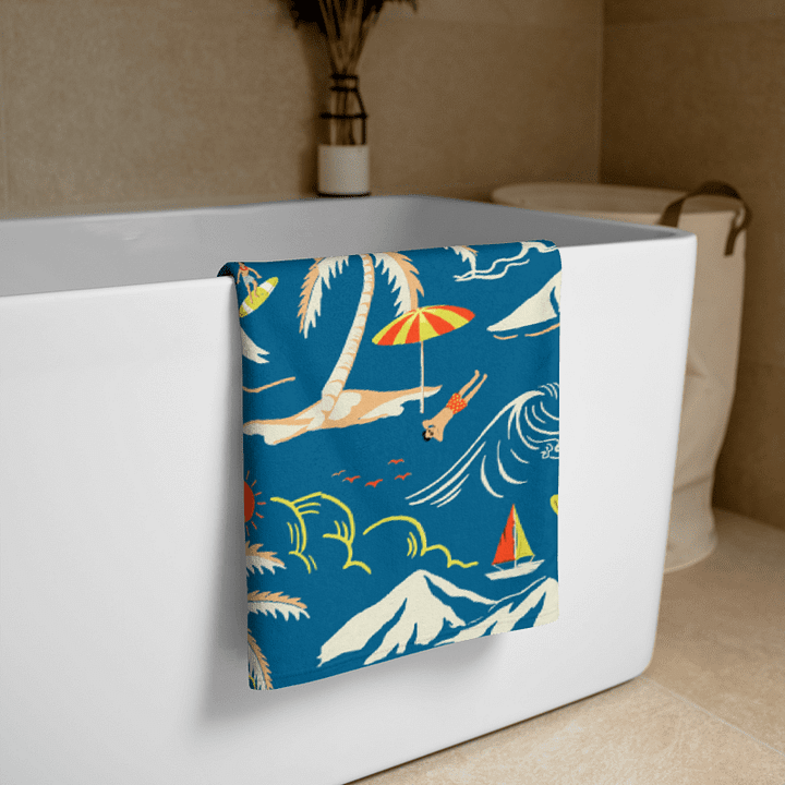 tRETRO SURF ISLAND BEACH TOWEL – 30"x60", COTTON TERRY BACK, VINTAGE TROPICAL PRINTowel product image (2)