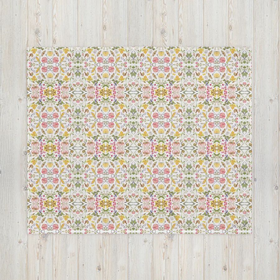 Exotic Blooming Floral Butterfly White Throw Blanket product image (5)