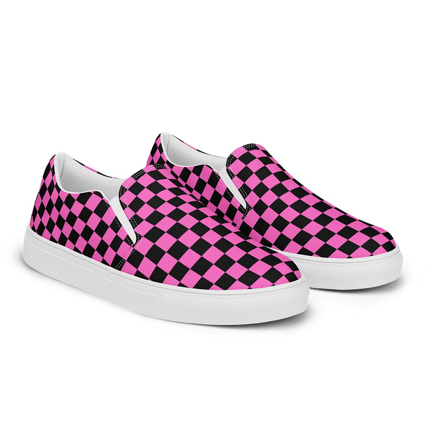 Pink Checkerboard Women's Slip-Ons Canvas Shoes product image (2)