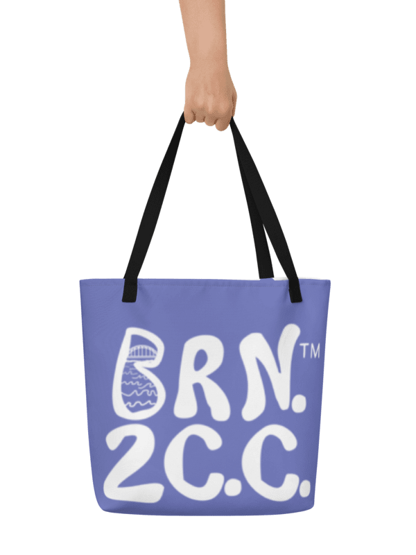 BRN.2C.C.™ | Large Tote Bag with Pocket | Coastal Classic | All-Over Logo Print | White Logo on Slate Blue product image (1)